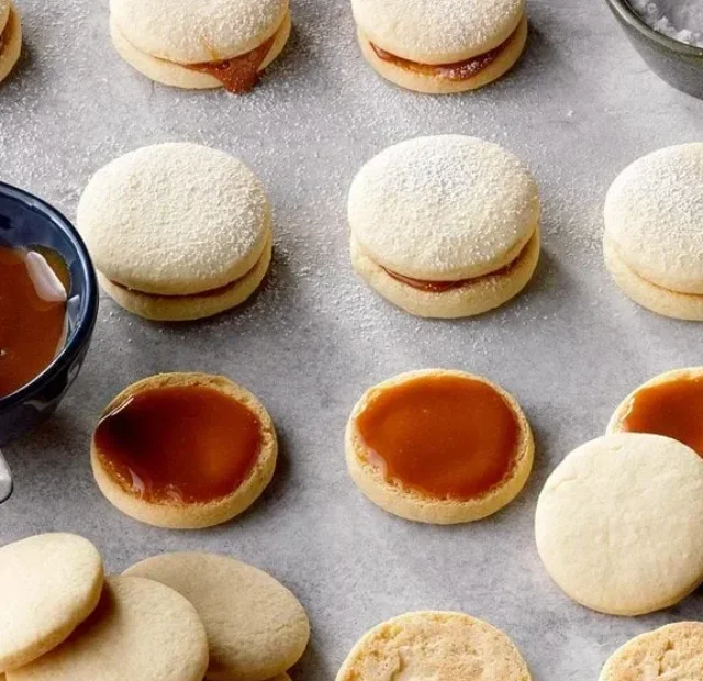 Halva-Caramel Alfajores (Caramel Filled Sandwich Cookies)