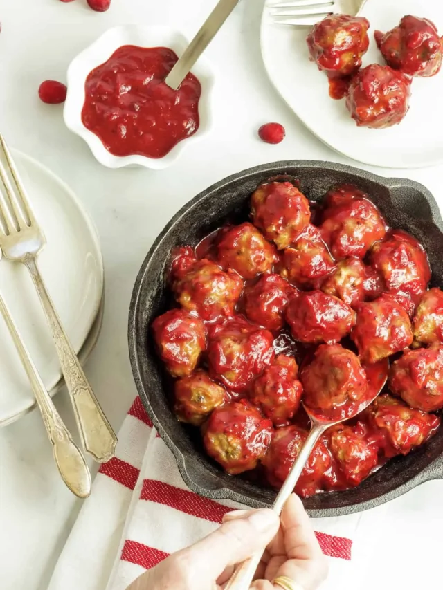 Meaty Wild Rice Meatballs in Cranberry Sauce